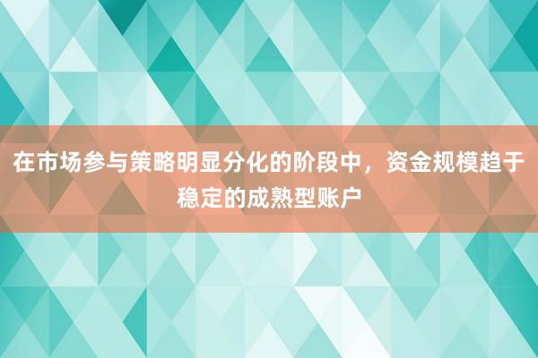 在市场参与策略明显分化的阶段中，资金规模趋于稳定的成熟型账户