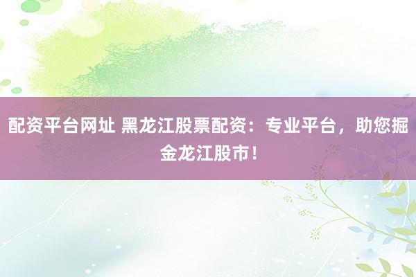 配资平台网址 黑龙江股票配资：专业平台，助您掘金龙江股市！